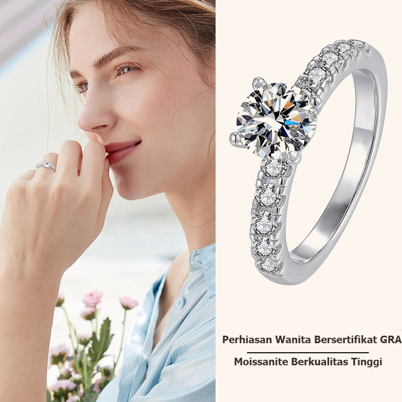 Cincin Wanita Cincin Moissanite Sertifikat Gra 1 Karat Cincin Berlian Asli Cincin Moissanite Berlian