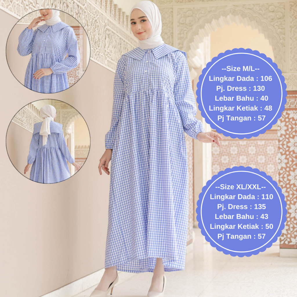 Shine.Clo - Beau Dress / Baju Gamis Korea Motif Kotak-Kotak Bahan Katun Busui Friendly / Gamis Lebar