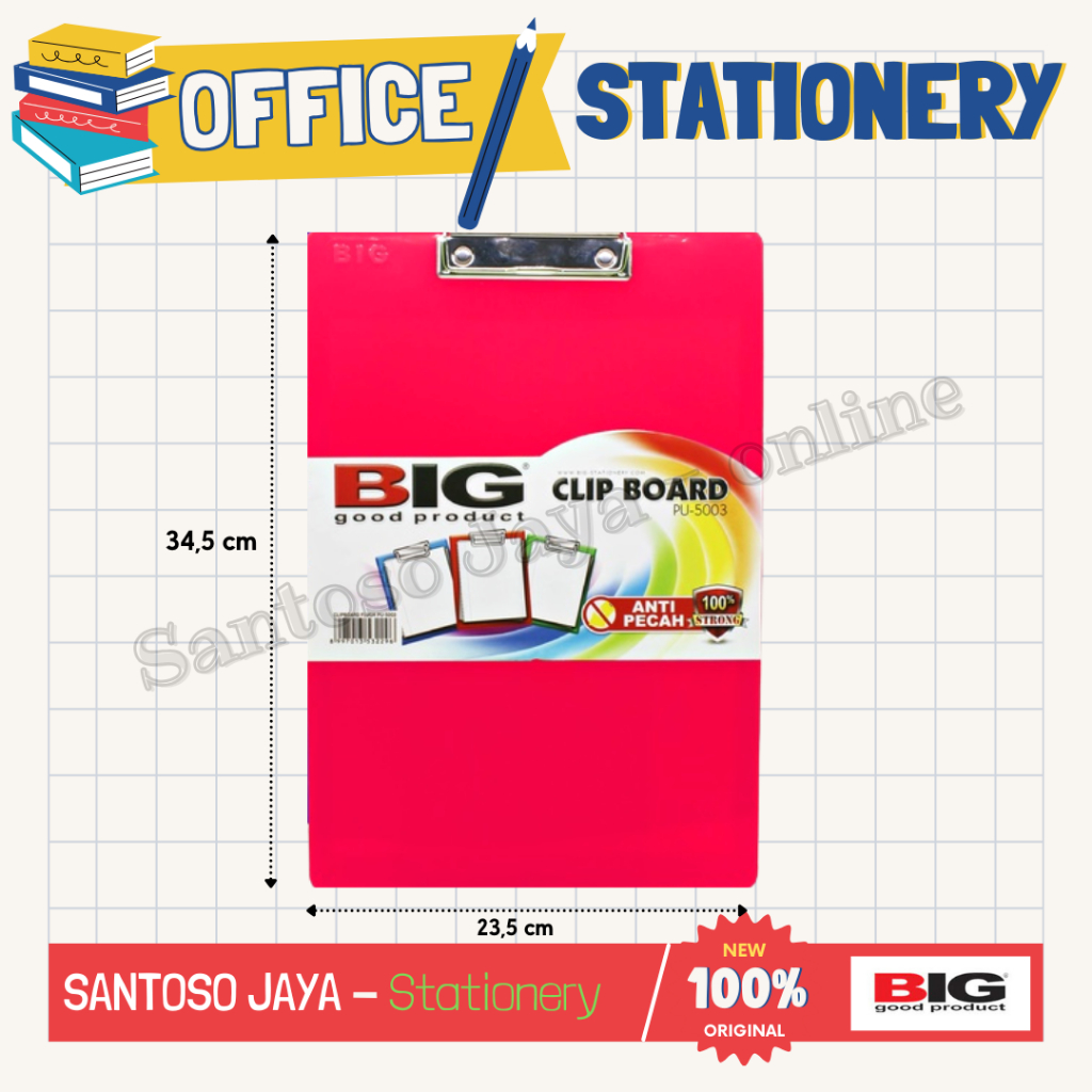 

Clip Board BIG PU-5003 Fluorescent - Papan Ujian F4 - Tatakan Menulis