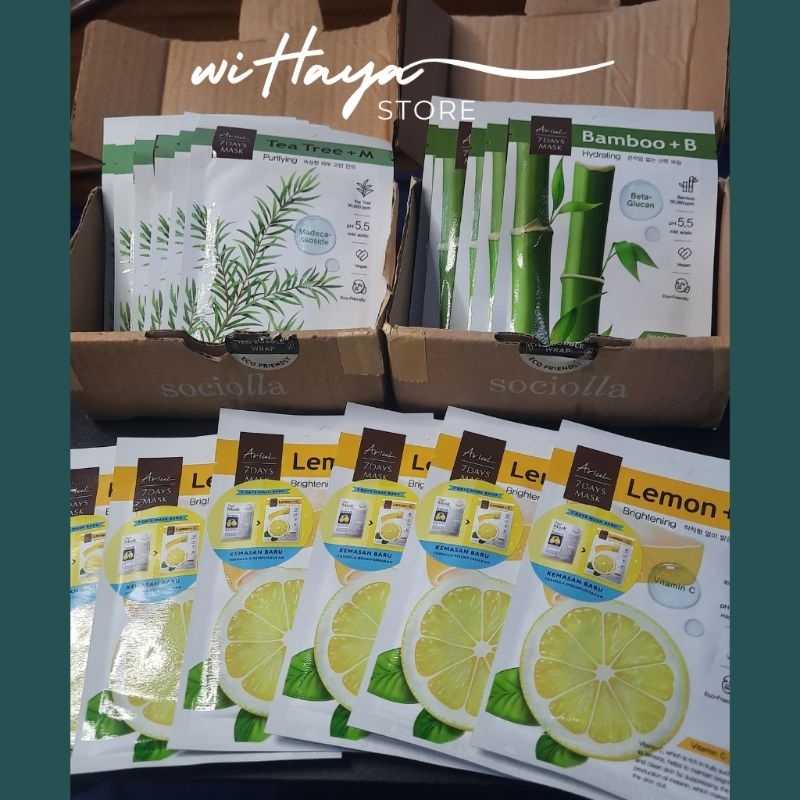 Ariul 7 Days Sheet Mask Tea Tree + M, Lemon + C, Bamboo + B ORIGINAL SOCIOLLA