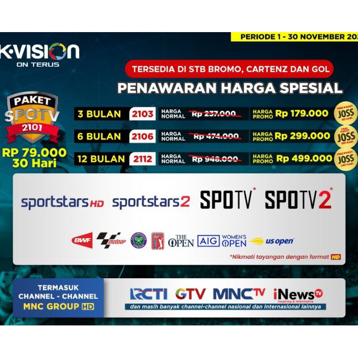 Grosir Paket SPOTV KVISION MotoGP Badminton K vision 30 HR