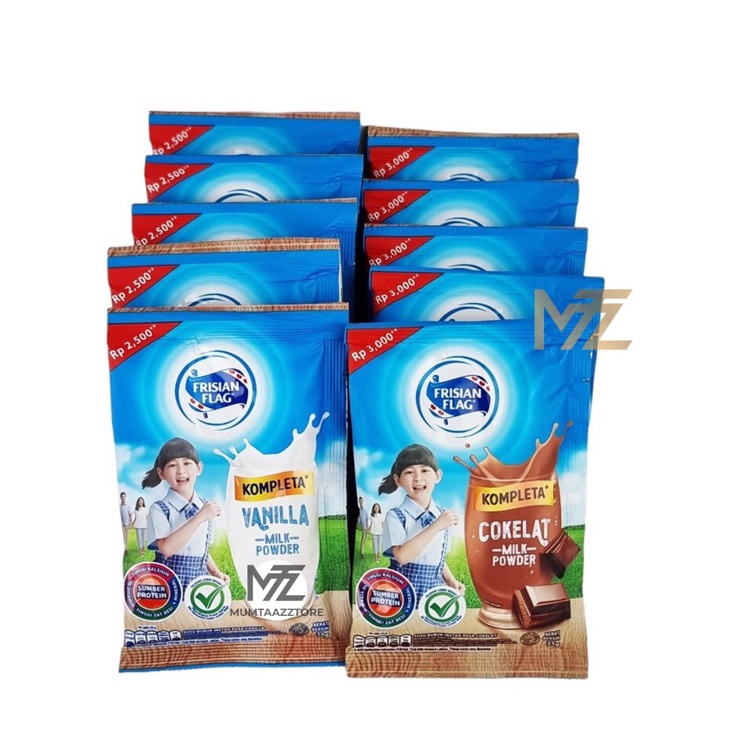 

Terkini ☘️MUMTAAZZTORE☘️ Frisian Flag Kompleta Susu Bubuk Vanilla Cokelat 10 Sachet