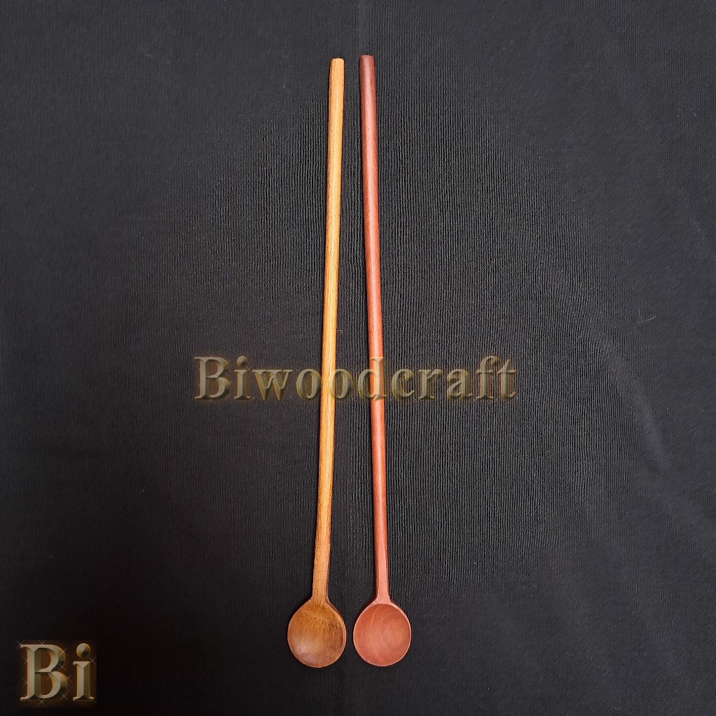 Sendok Aduk Minuman Panjang - Sendok Jus Panjang Bulat - Sendok kayu - Kayu Sawo