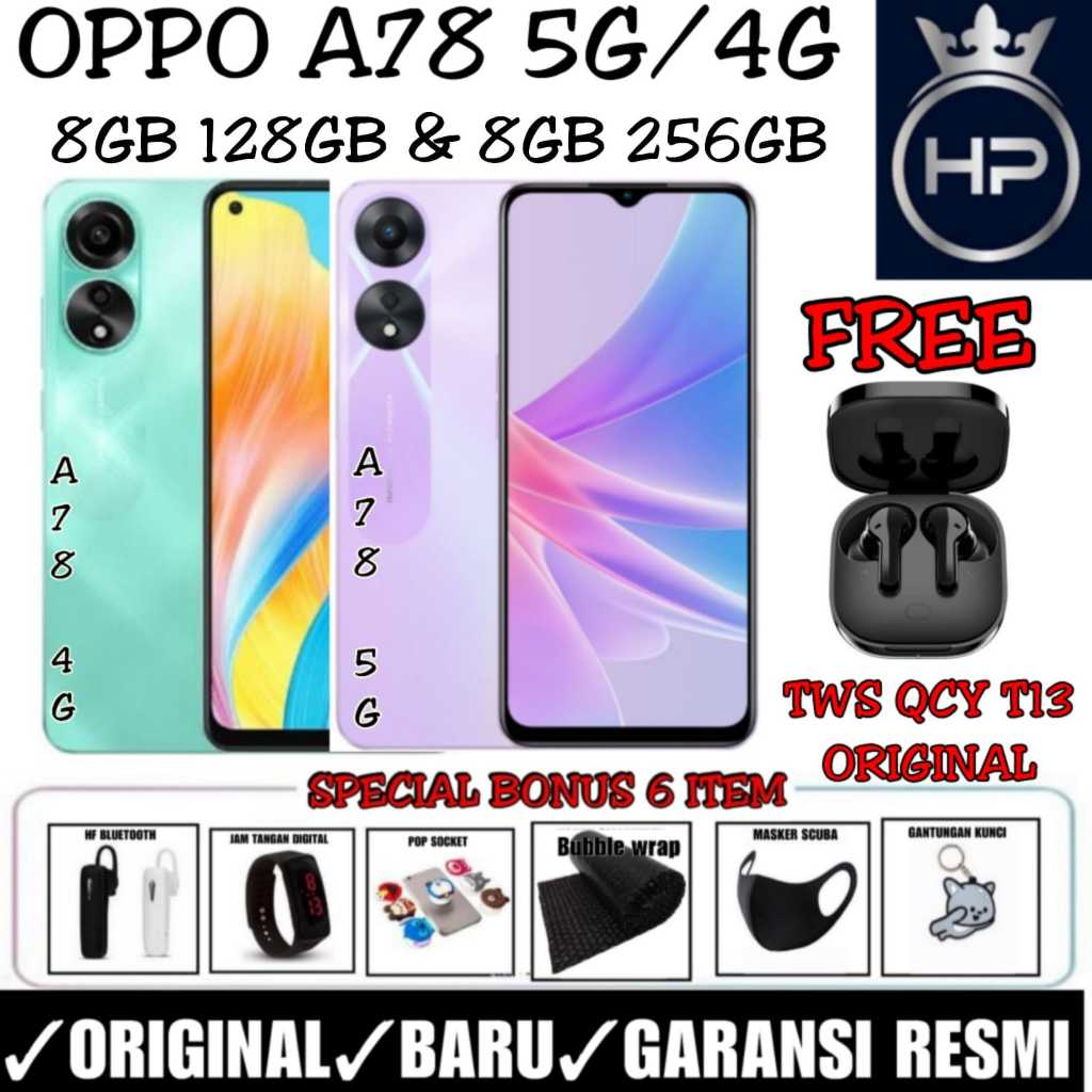 OPPO A78 5G NFC 8/128 & OPPO A78 4G 8/256 PLUS 8GB EXTENDED RAM GARANSI RESMI