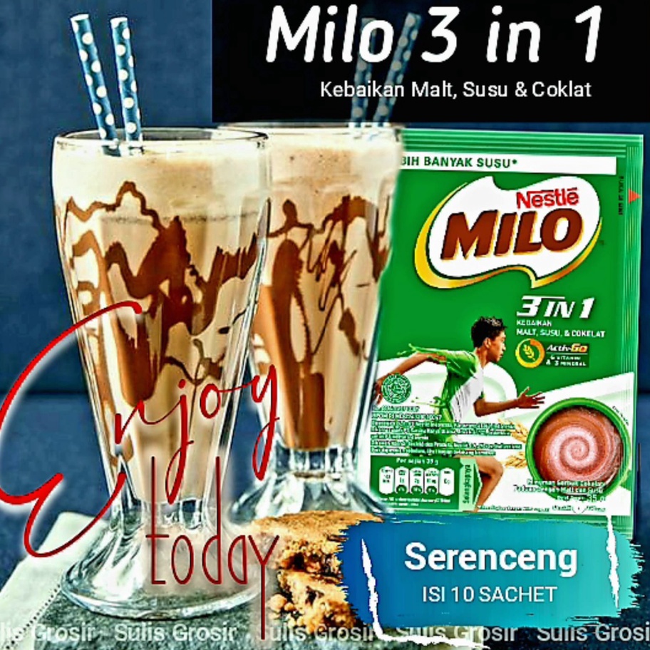 

Ready Milo 3 in 1 Sachet Active Go 1 Renceng Isi 10 Sachet