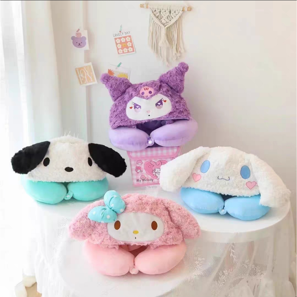 Bantal Leher Bantal U Neck Pillow Hoodie Sanrio Fluffy My Melody Kuromi Cinnamoroll Pochacco