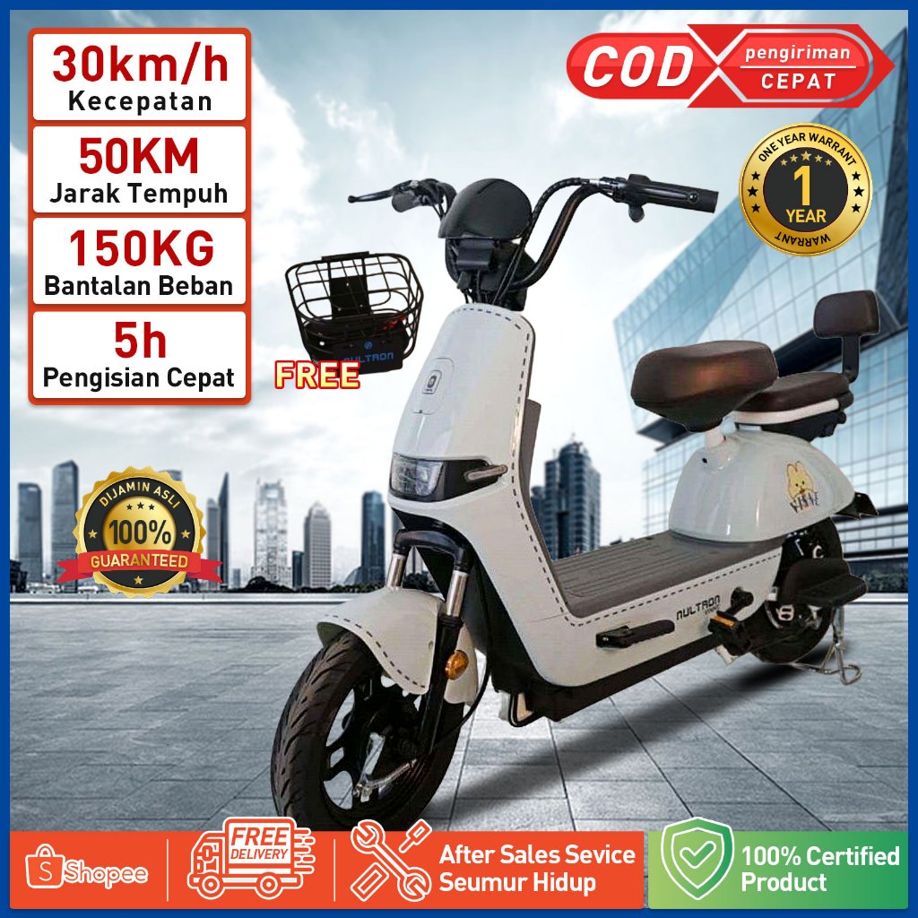 ✅NULTRON VINNE Sepeda listrik Dewasa/ Sepeda Motor Listrik E-Bike 5 H Pengisian Cepat Sepeda Motor L