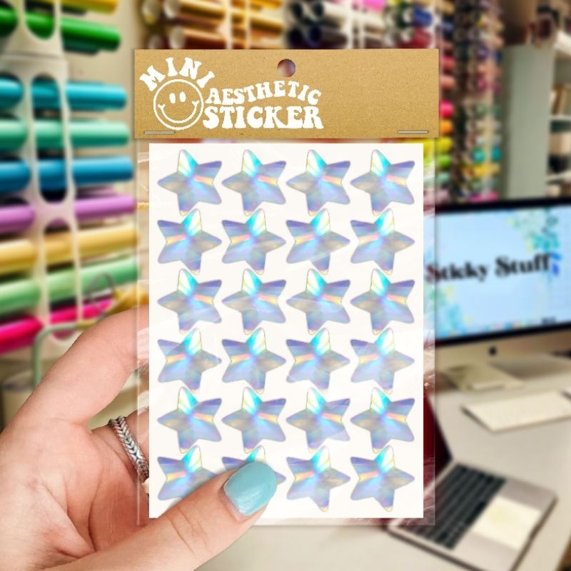 

Mini Star Holographic Sticker Set isi 24 Bintang