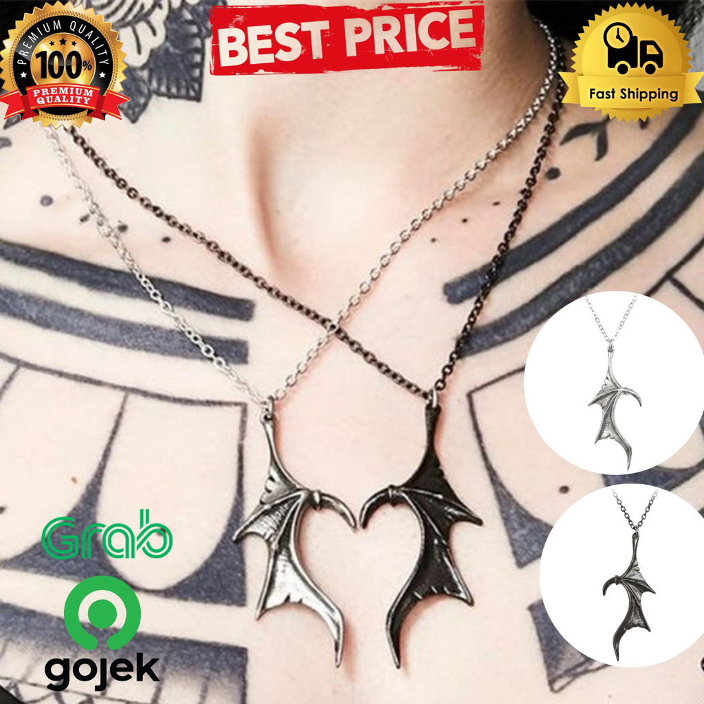 Kalung hitam silver pria wanita couple lapis titanium sayap iblis ,/ kalung hitam / kalung silver / 