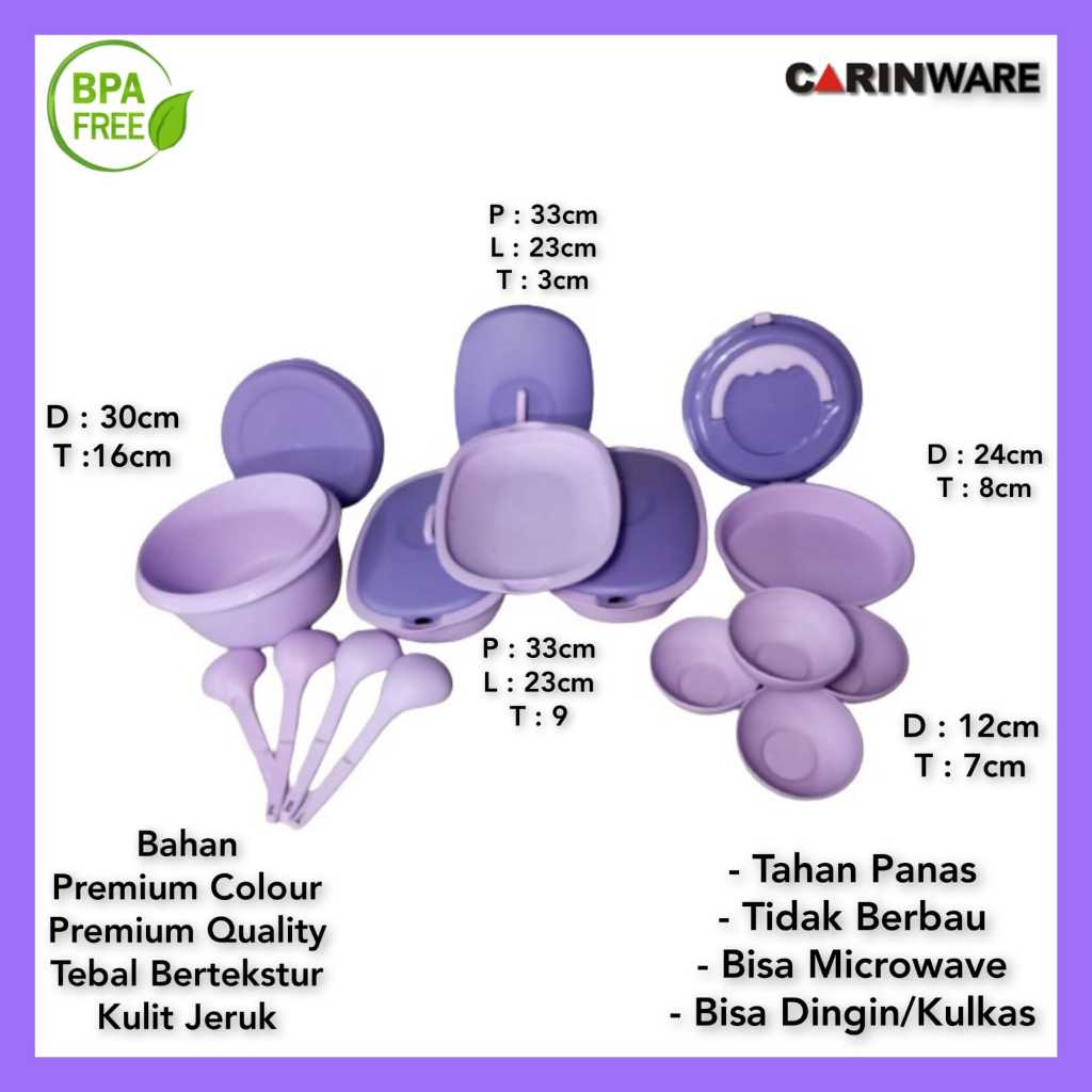 Carinware Mix Combo Serving set 3 + bigtop 1pcs + Centong 4pcs+ Mangkuk 4pcs+Rantang picnic 1pcs Paket combo