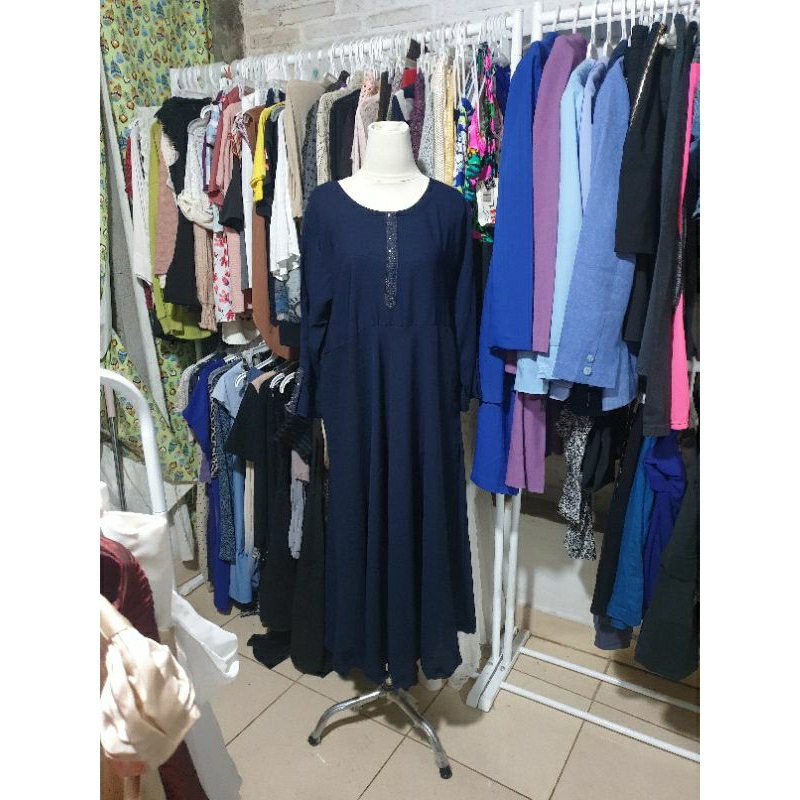Long dress gamis navy polos