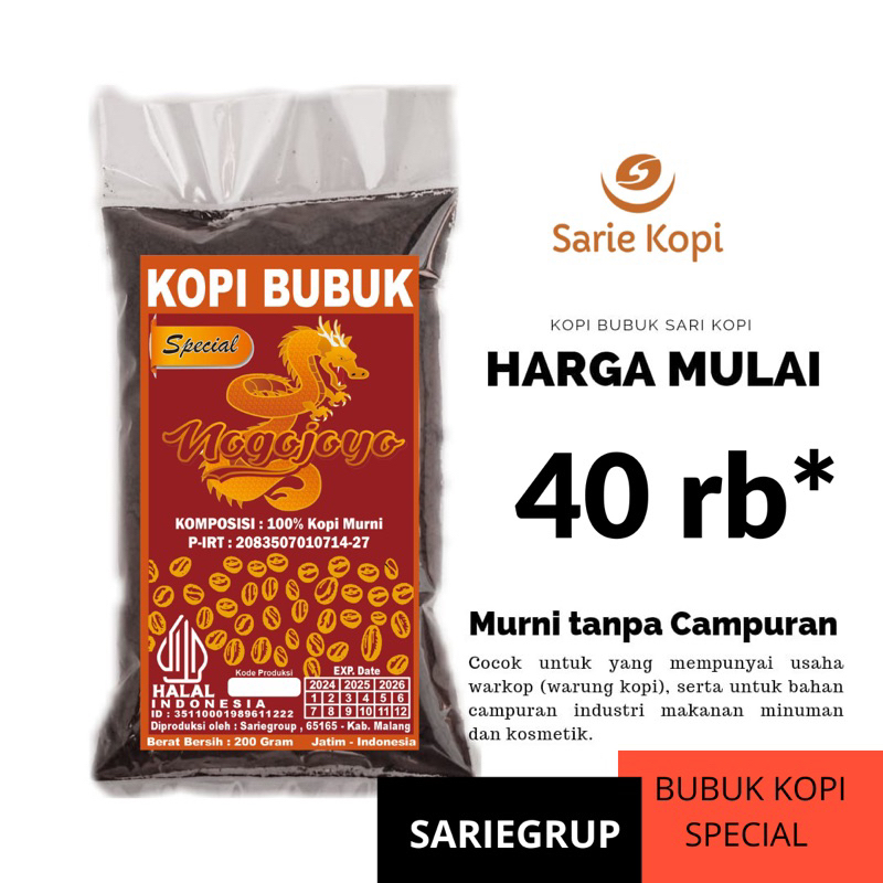 

KOPI BUBUK MURNI SPECIAL 1 kg SARIEKOPI COCOK UNTUK USAHA