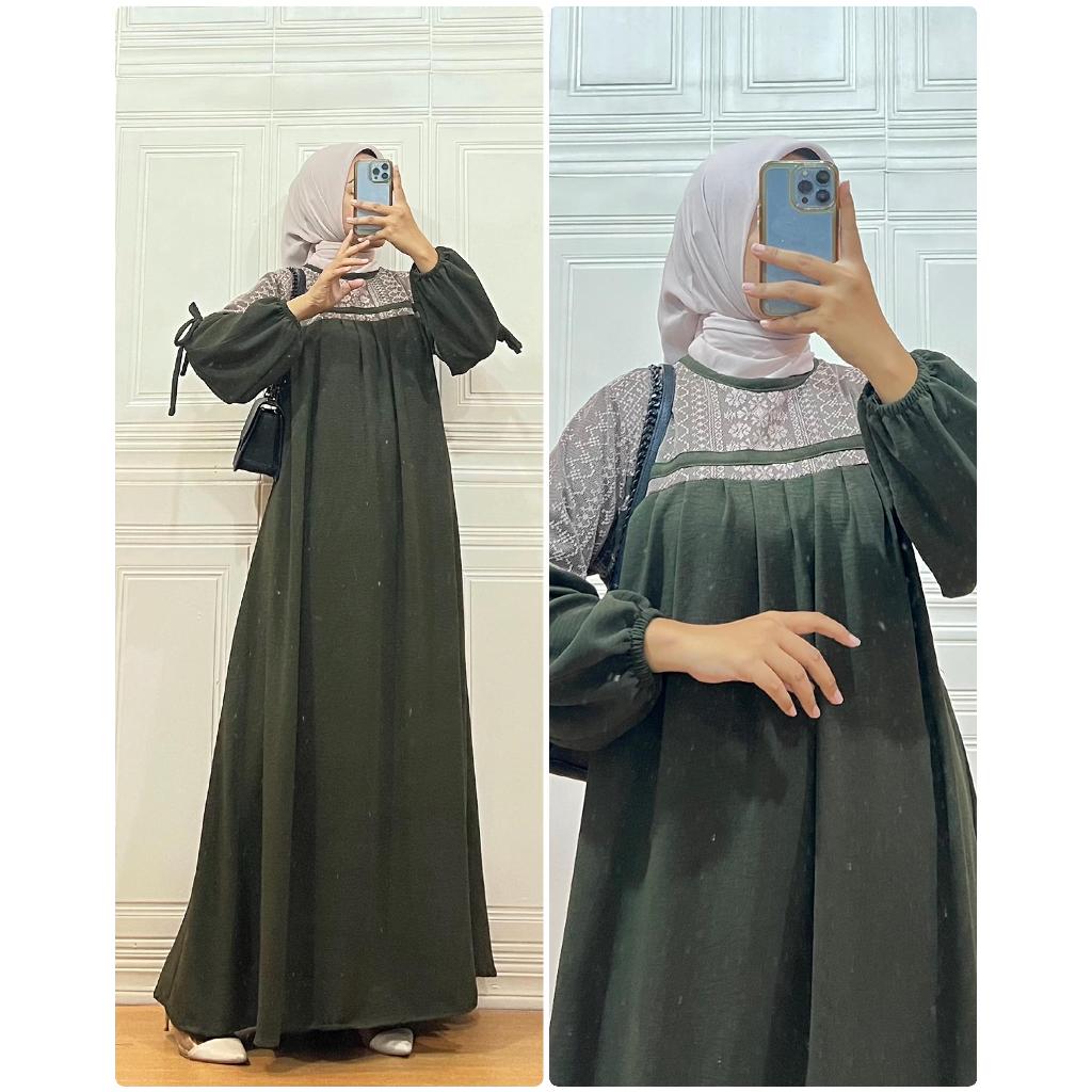 NAGITA DRESS gamis crinkle airflow mix brokat polos