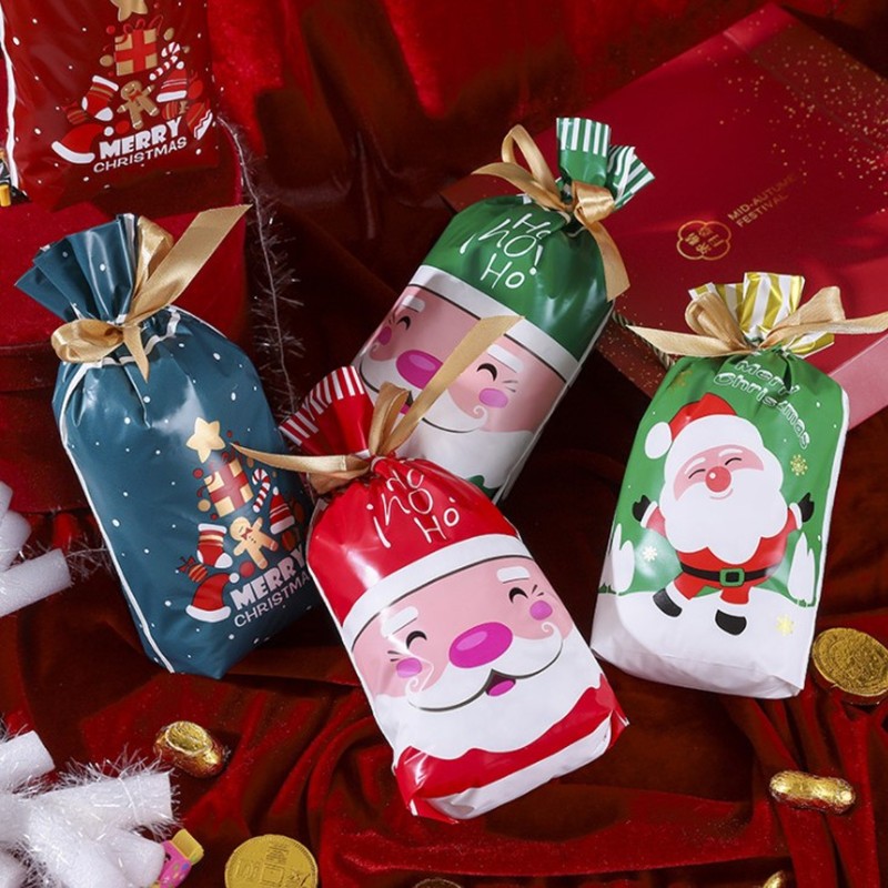 

10pcs Plastik Bingkisan Permen Natal Christmas Candy Cookie Goodie Bag Kue Makanan Snack Hampers