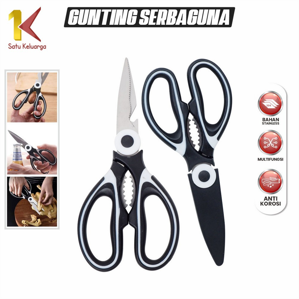 Satu Keluarga Gunting Dapur Serbaguna Stainless Tahan Karat Set Tutup C998 Gunting Pembuka Walnut da