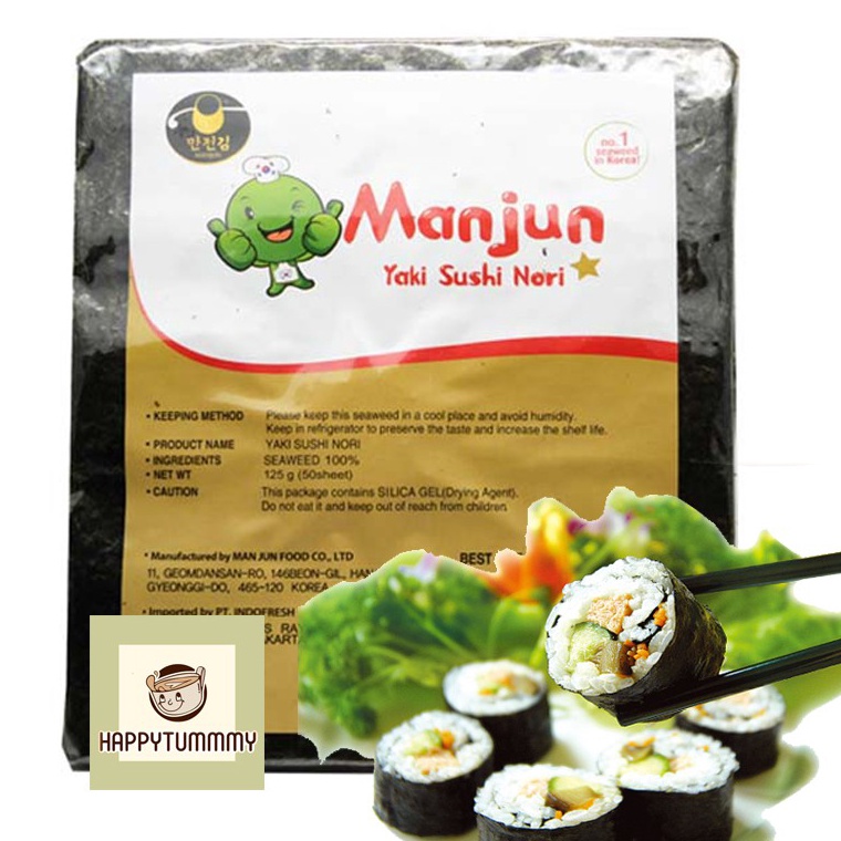 

Manjun Nori HALAL 50 Lembar Seaweed Rumput Laut Sushi Gimbap Korean Yaki Sushi Nori 85