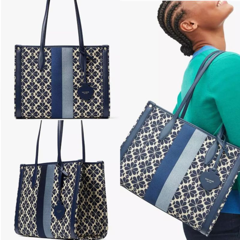 KateSpade Flower Jacquard Stripe Market Tote, Blue Multi