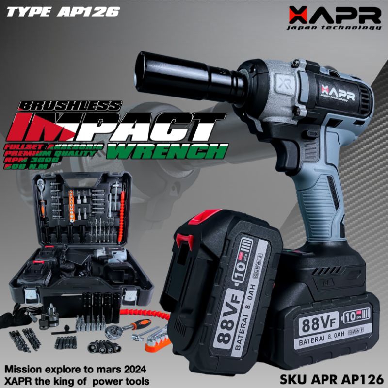 Bor Impact Wrench 500NM 88vf 2 Baterai XAPR Japan Technology AP126