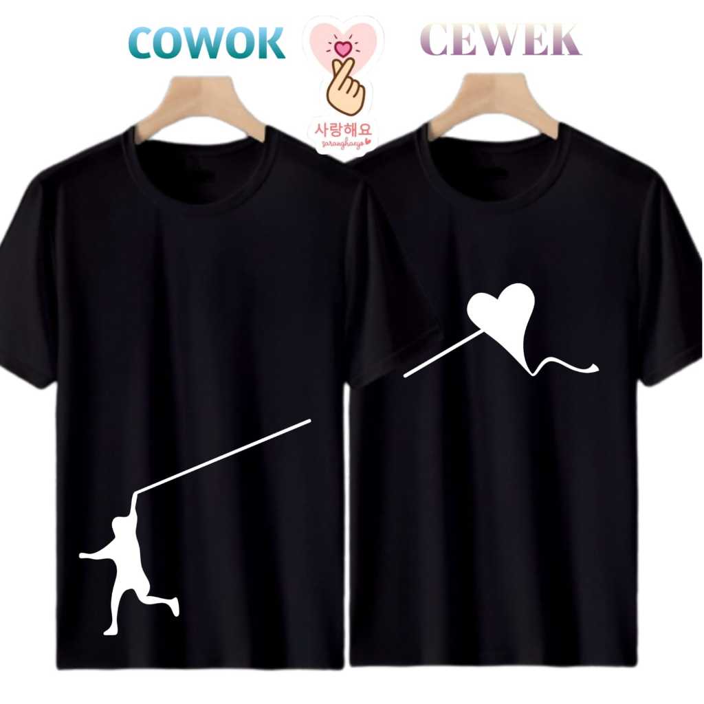 Baju Kaos Couple Pasangan LOVE Layang Pria Wanita Lengan Pendek Kekinian Terbaru / Baju Kapelan Cowo