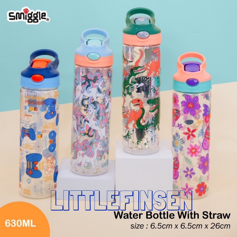 SMIGGLE botol minum junior 630 sedotan silicon tali panjang/smiggle botol dino unicorn