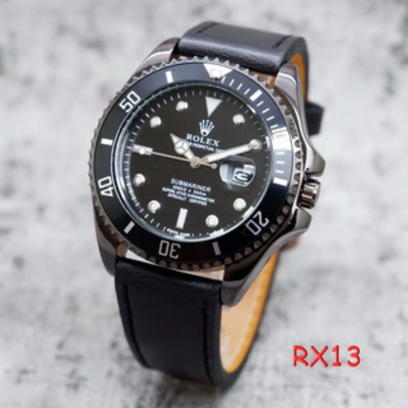 Jam Tangan Pria Terlaris Rolek Tali Kulit Tanggal Aktif