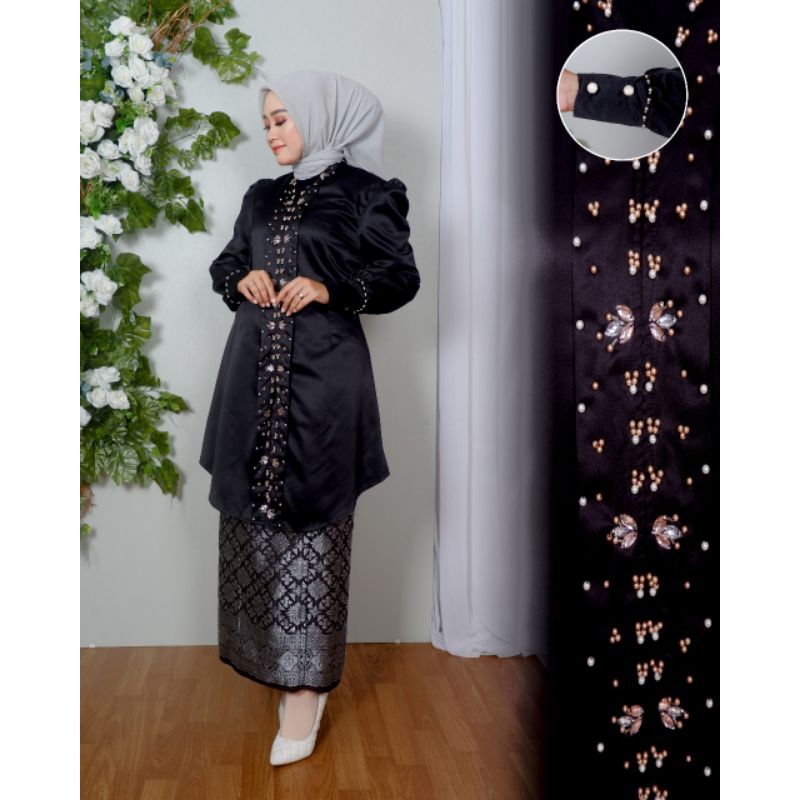 SETELAN BLOUSE TUNIK KHADIJAH PAYET MUTIARA MIX ROK SONGKET MODERN / SET BLOUSE MUTIARA / SET KEBAYA