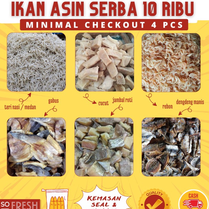 

KODE NZK166 [COD] IKAN ASIN SERBA Rp 10.000 / MINIMAL CO 4 PCS / IKAN ASIN MURAH / IKAN ASIN / IKAN KERING ASIN / IKAN KERING / IKAN PREMIUM