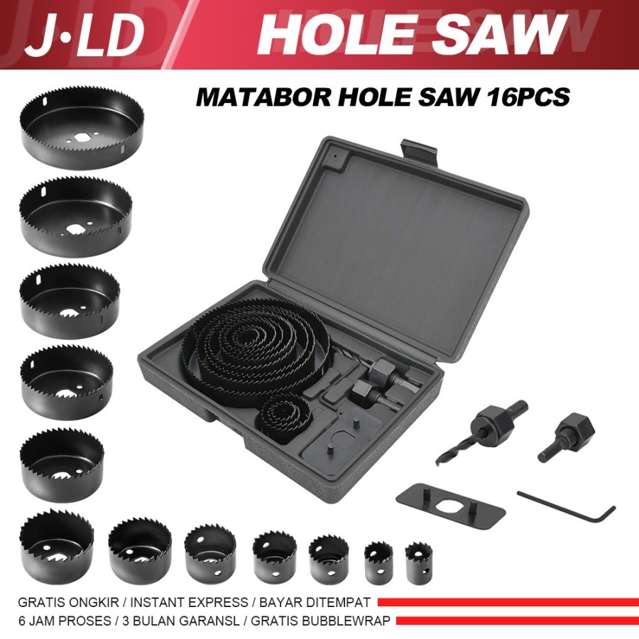 HOLESAW KIT 16PCS - HOLESAW SET - HOLE SAW KAYU - HOLE SAW KIT JLD