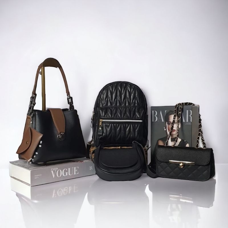 Iznada Bags - Paket Hemat  4 Tas Selempang Wanita (Pamela+Luna+Naumi+ Yuko) Kulit Sintetis Polos dan