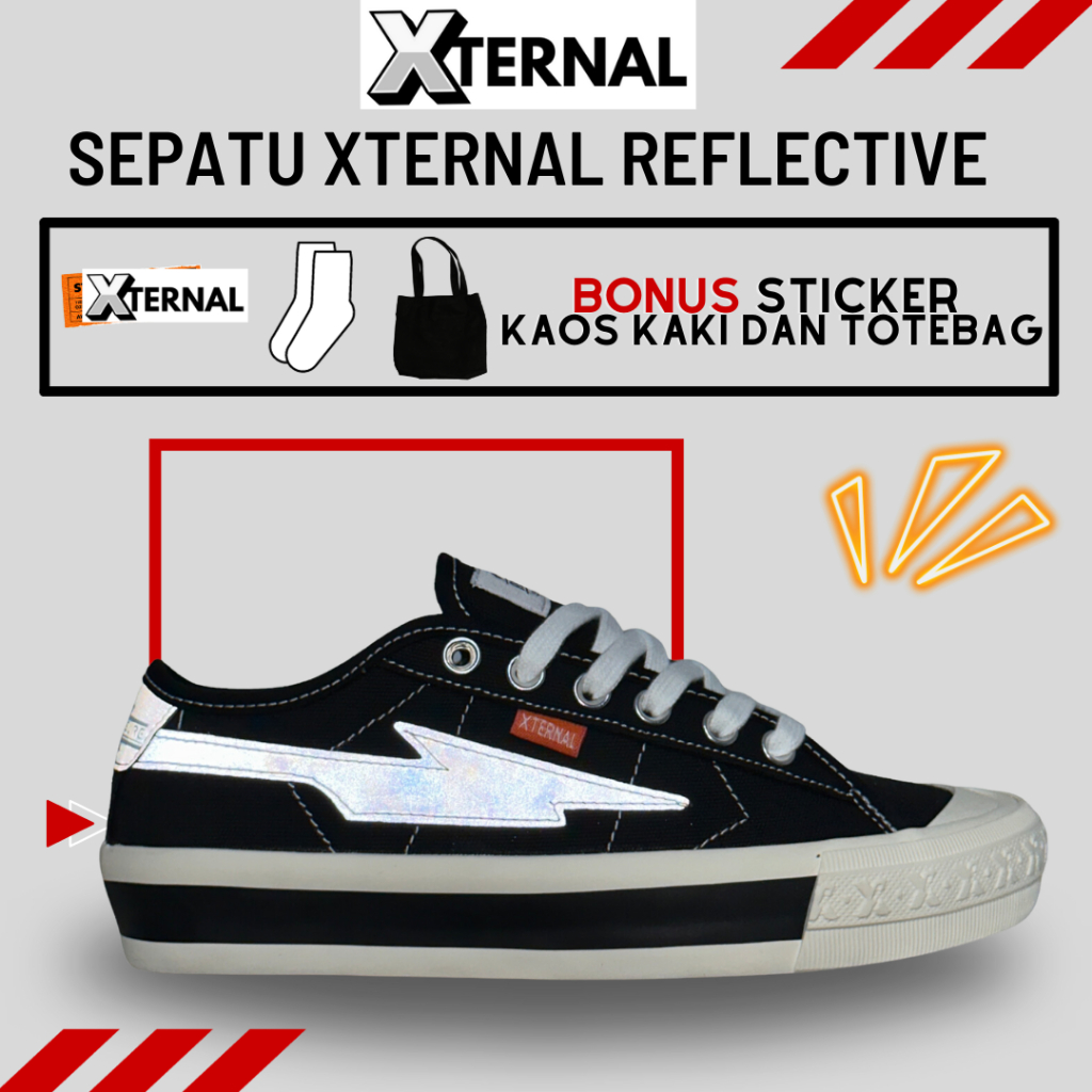 Sepatu Xternal Sepatu Sneakers Casual Pria Lokal Brand Terbaru Hitam Reflective Xternalstepsure Peti
