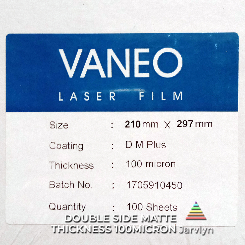 

JARVLYN - VANEO LASER FILM A4 DOUBLE SIDE MATTE PLUS 100 MICRON POLYFILM POLYTRANS MYLAR RUNAFLEX