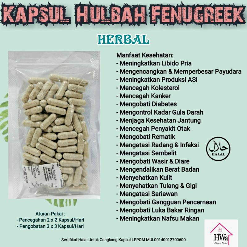 

Kapsul Hulbah Fenugreek Herbal isi 100 Kapsul