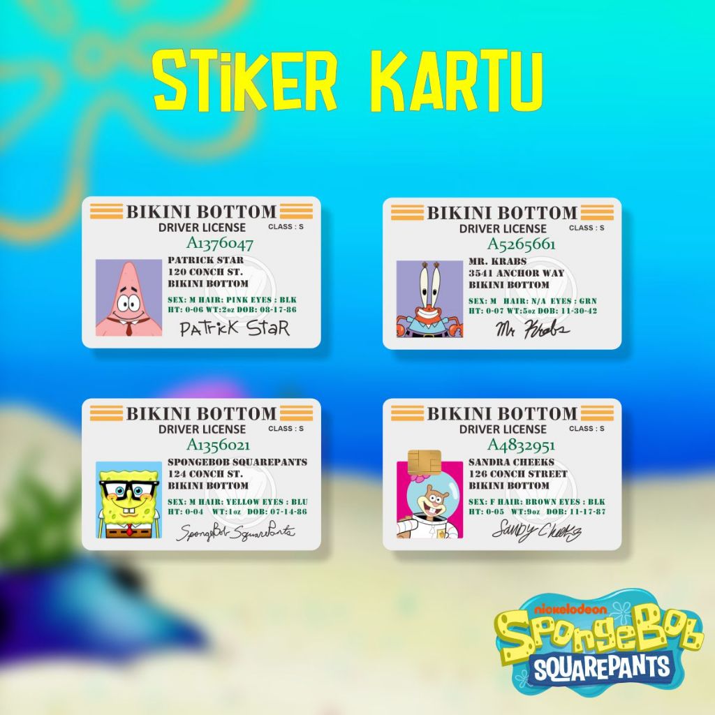 

Sticker Kartu ATM | Flazz | E-M0ney / Skin Card / Garskin Kartu || Tema Spongebob