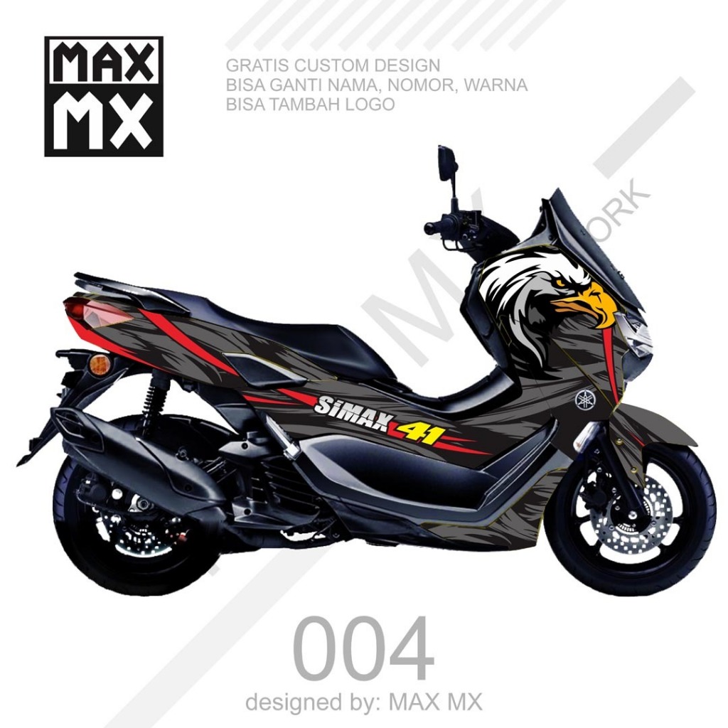 decal variasi striping keren dekal sticker fullbody nmax new motif burung elang abu list merah  D-G3