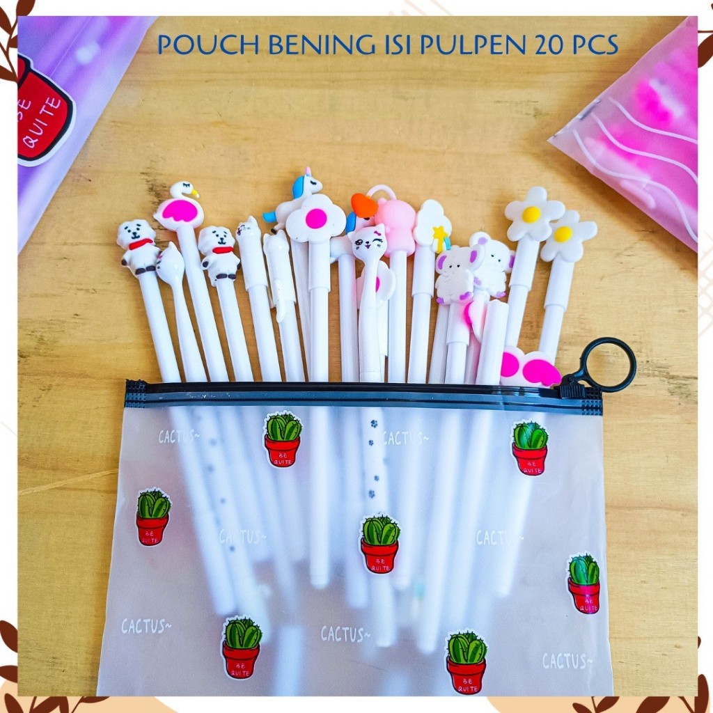 

POUCH BENING ISI PULPEN 20 PCS CACTUS PEN PENA BOLPEN BOLPOIN SUVENIR KADO MURAH TERMURAH COD