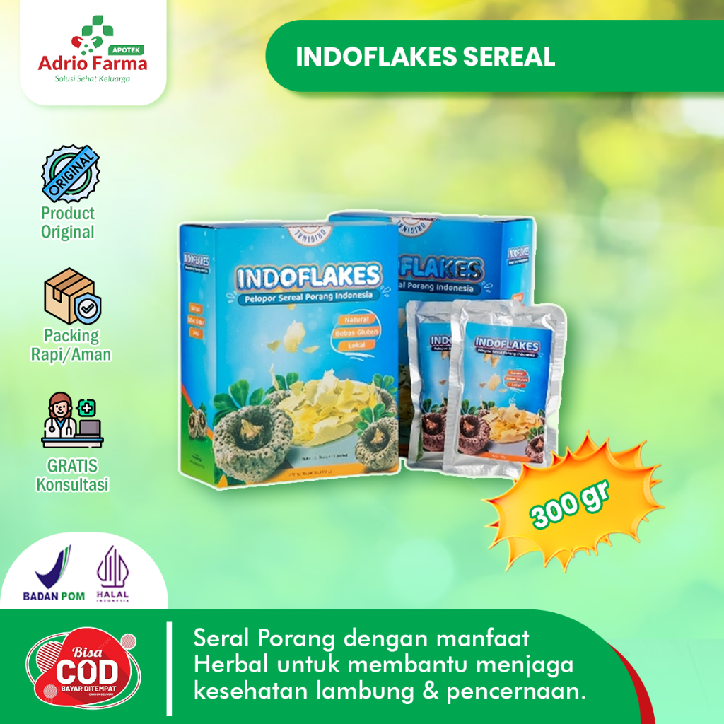 

INDOFLAKES - SEREAL PORANG Box @ 300gr (10 Sachet) - Sereal Porang Sehat Untuk Lambung - Sembelit