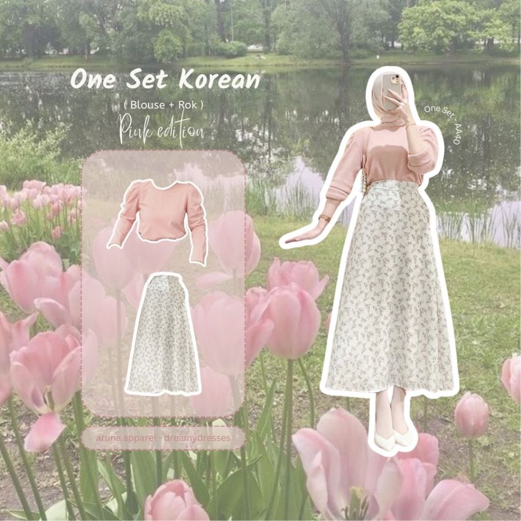 One Set Korean Premium OOTD Hijab One Set Kuliah Nongkrong Setelan Wanita Kekinian AA40