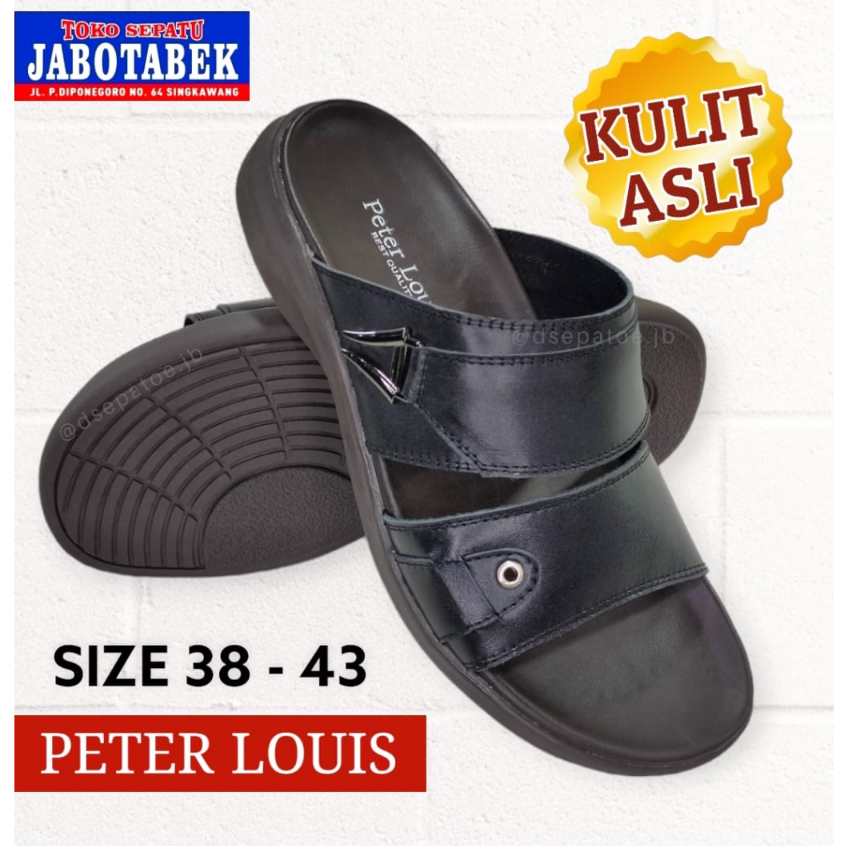 [COD] SANDAL SELOP KOKOP PRIA KULIT ASLI PETER LOUIS WARNA HITAM POLOS SIZE 38 39 40 41 42 43 / SAND