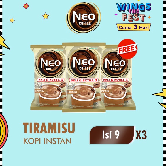 

SL8896 Neo Coffee Kopi Instan Tiramisu Pack 20 gr isi 6 + 3 pcs x3 Ready `