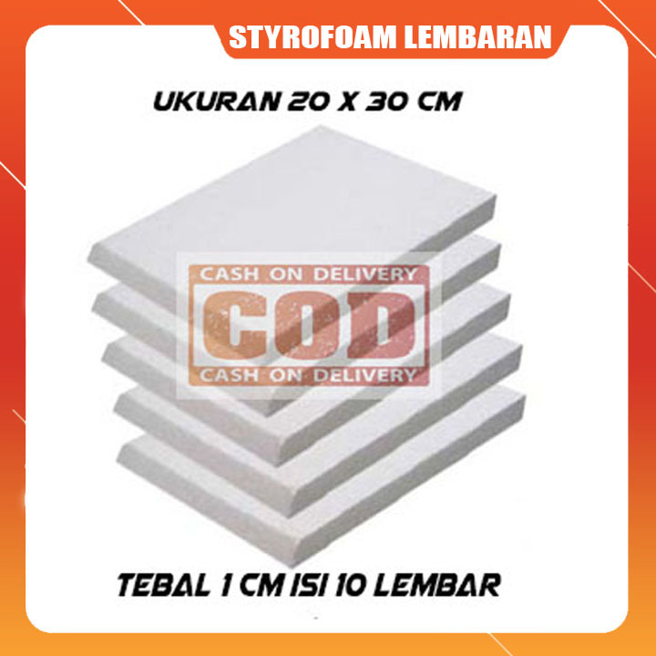 Styrofoam gabus lembaran uk 20 x 30 cm tebal 1 cm isi 5 dan 10 lembar