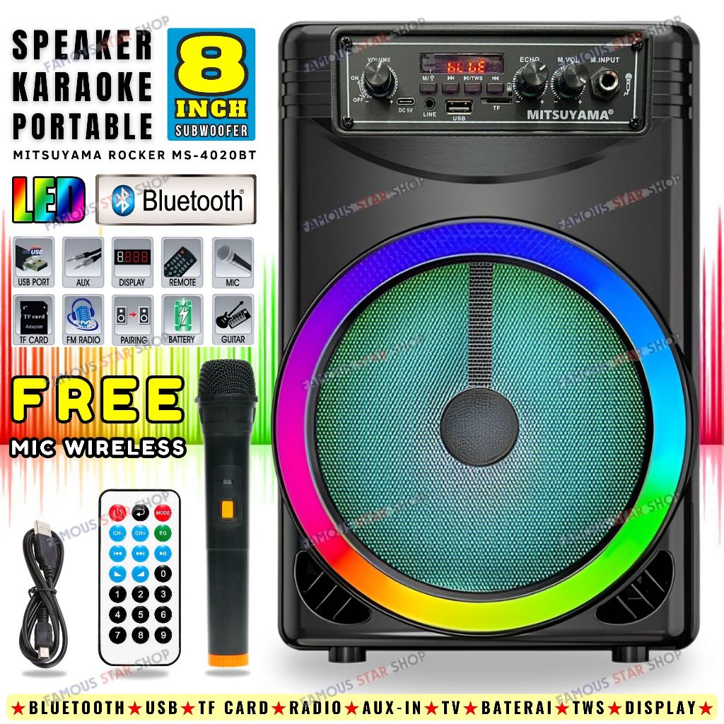 SPEAKER KARAOKE BLUETOOTH MITSUYAMA MS-4020BT ROCKER 8 INCH FREE MIC WIRELESS KARAOKE + REMOTE - SPE