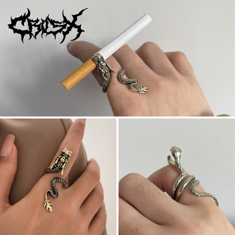 DRAGON RING HOLDER / TEMPAT ROKOK NAGA ULAR SNAKE EMAS GOLD CINCIN TENGKORAK CINCIN HITAM SILVER / K