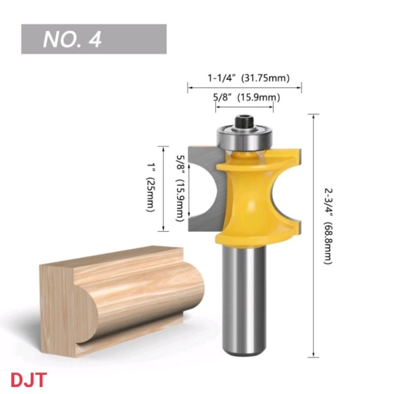 JJB Mata Profil Router Molding Bullnose Setengah Lingkaran Shank 1/22 no.4