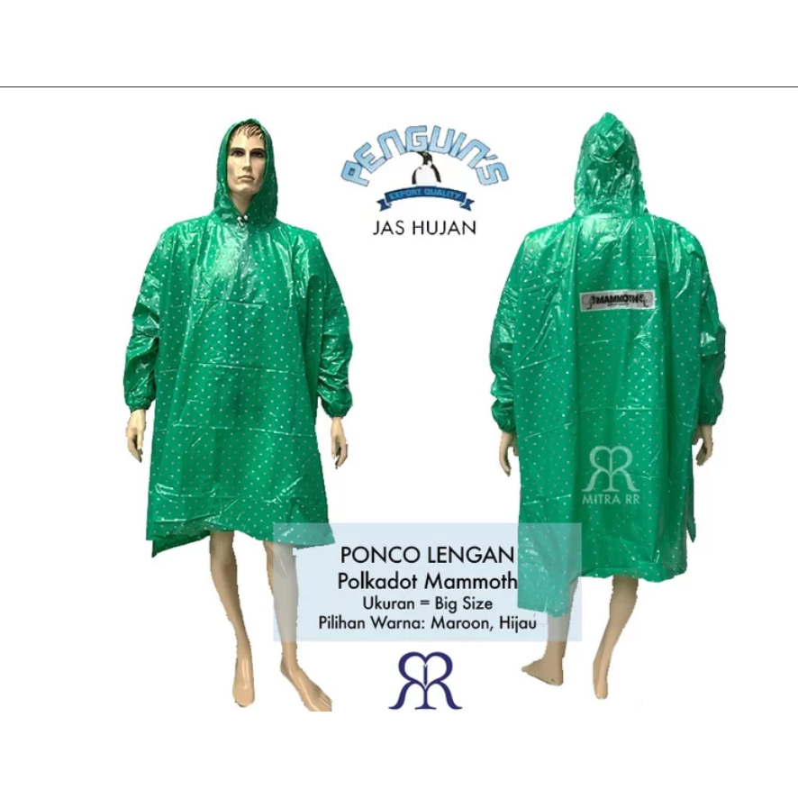 Jas Hujan Poncho Polkadot Karet Mammoth Penguin