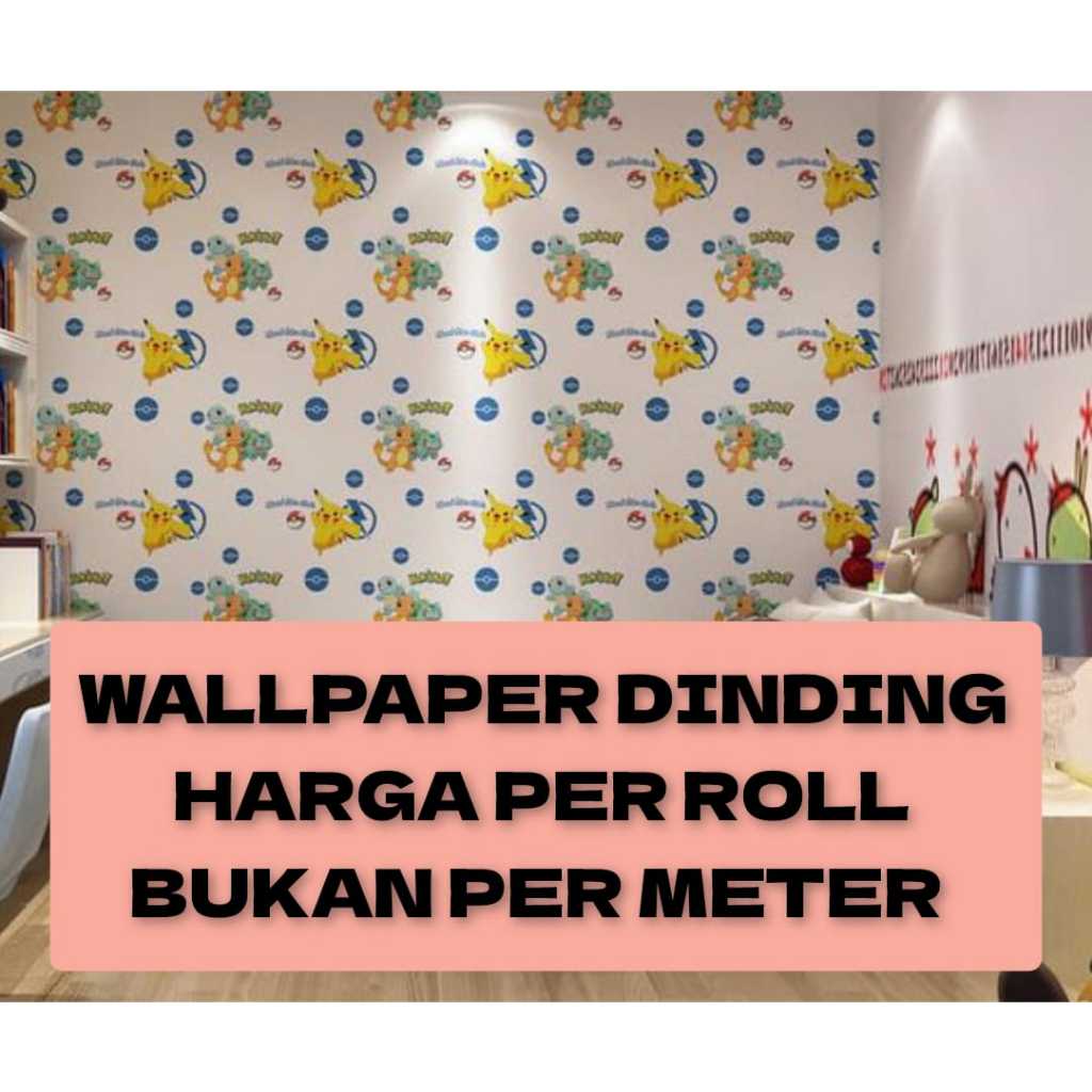 Wallpaper Dinding Kamar Tidur Anak Karakter Kartun Pokemon Stiker Triplek Kayu Meja Lemari Dekorasi 