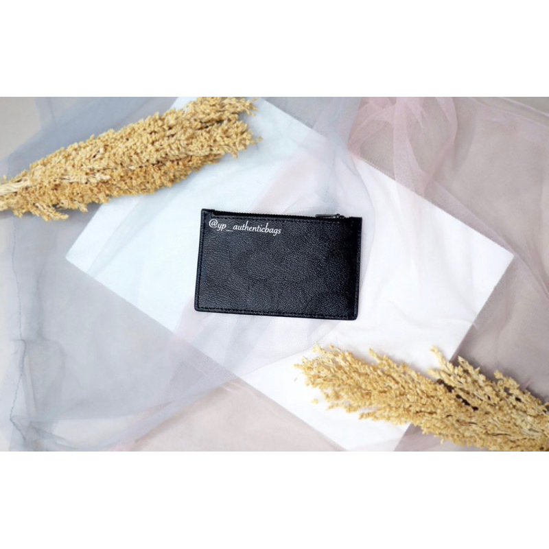 COACH CARD HOLDER ZIP CHARCOAL BLACK