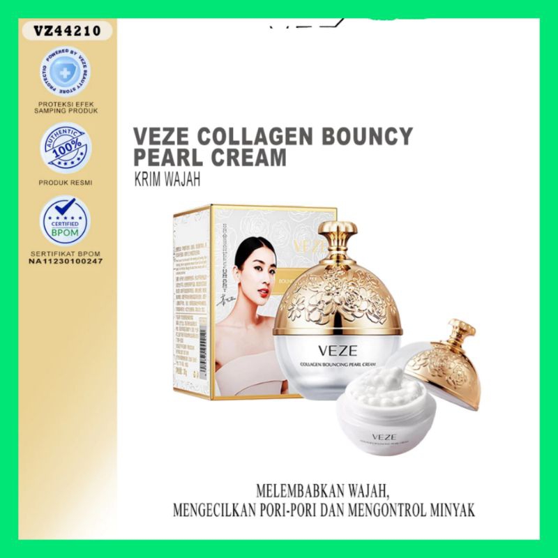 BPOM VEZE CREAM COLLAGEN BOUNCY PEARL CREAM WHITENING MOISTURIZING PEMUTIH PENCERAH WAJAH BADAN KRIM