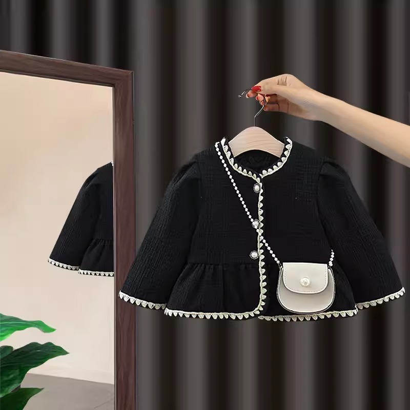 Baju Import Anak Perempuan Usia 1-4 Tahun | Sweater Semi Rajut Klasik Bahan Tweed | Blazer Korea Ana