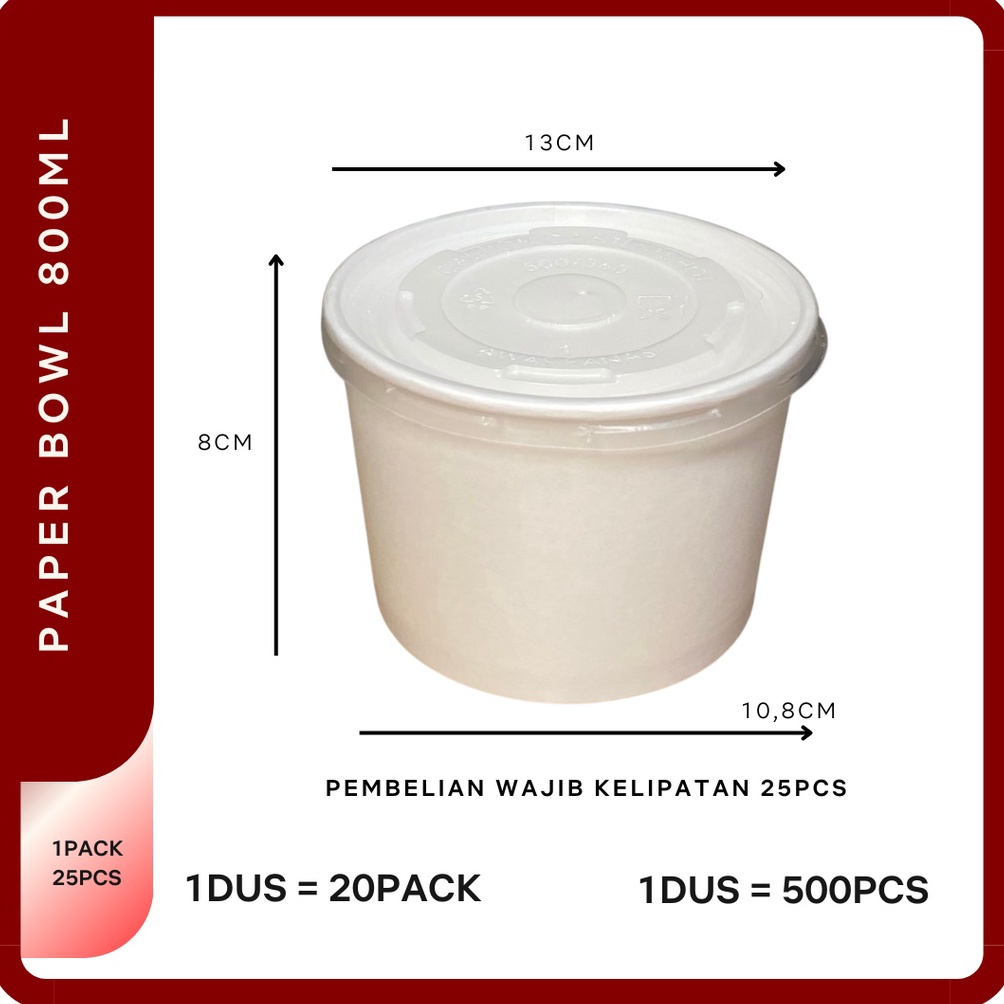 Diskon.. Paper Bowl 360ml /500ml /650ml /800ml /Rice Bowl /Tempat Nasi/BOWL+LID ISI 25 PCS IPJ