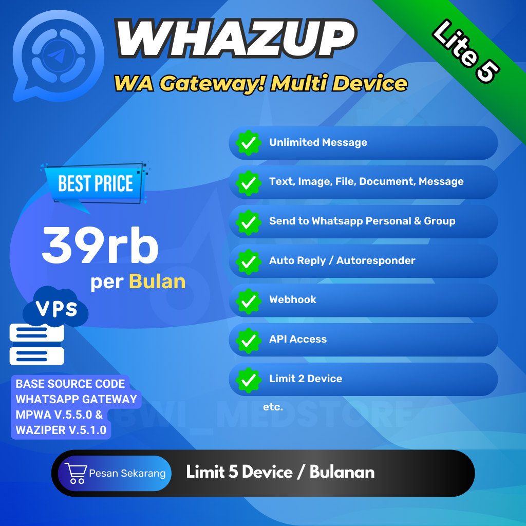 Whatsapp API Gateway Multidevice termurah bulanan (Limit 5 Device)